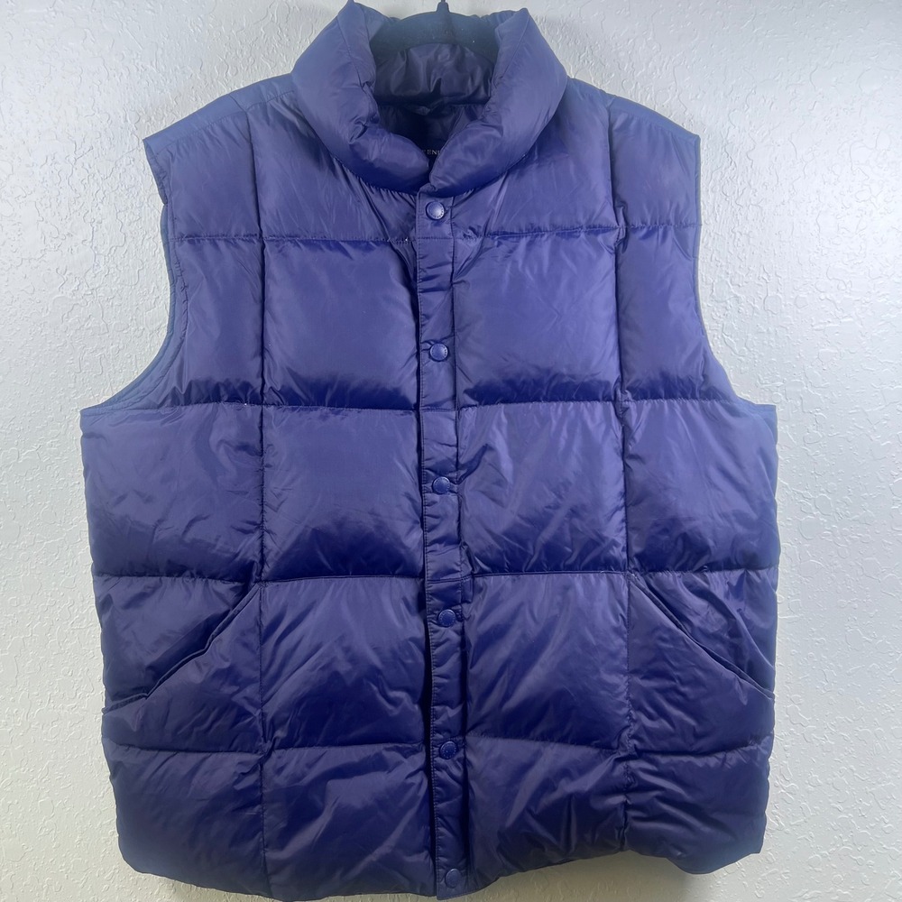 Lands End Puffer Vest Men Quilted Down Filled Snap Front Blue Large 42-44 Hiking